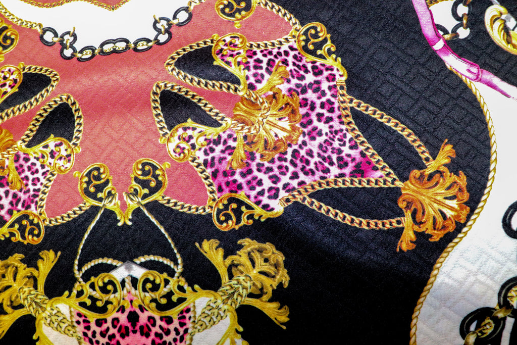 Gold Pink Leopard Jacquard Fabric Brocade Diamond Stretch