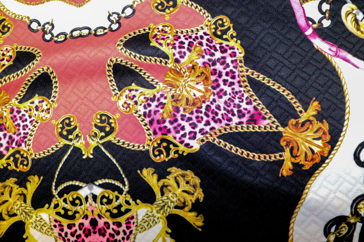 Gold Pink Leopard Jacquard Fabric Brocade Diamond Stretch
