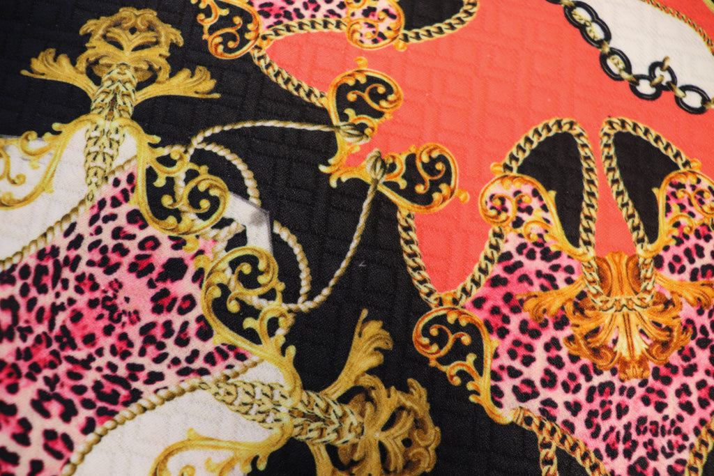 Gold Pink Leopard Jacquard Fabric Brocade Diamond Stretch