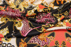 Gold Pink Leopard Jacquard Fabric Brocade Diamond Stretch