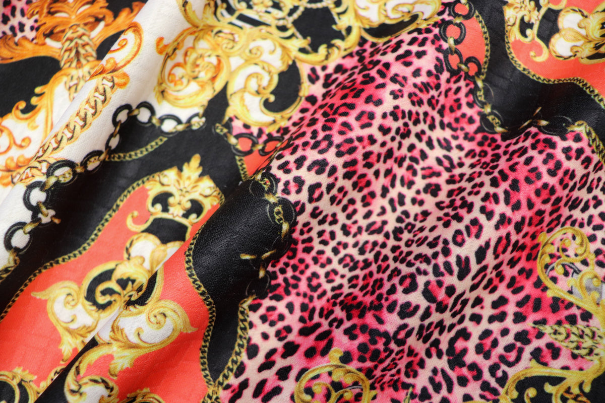 Gold Pink Leopard Jacquard Fabric Brocade Diamond Stretch