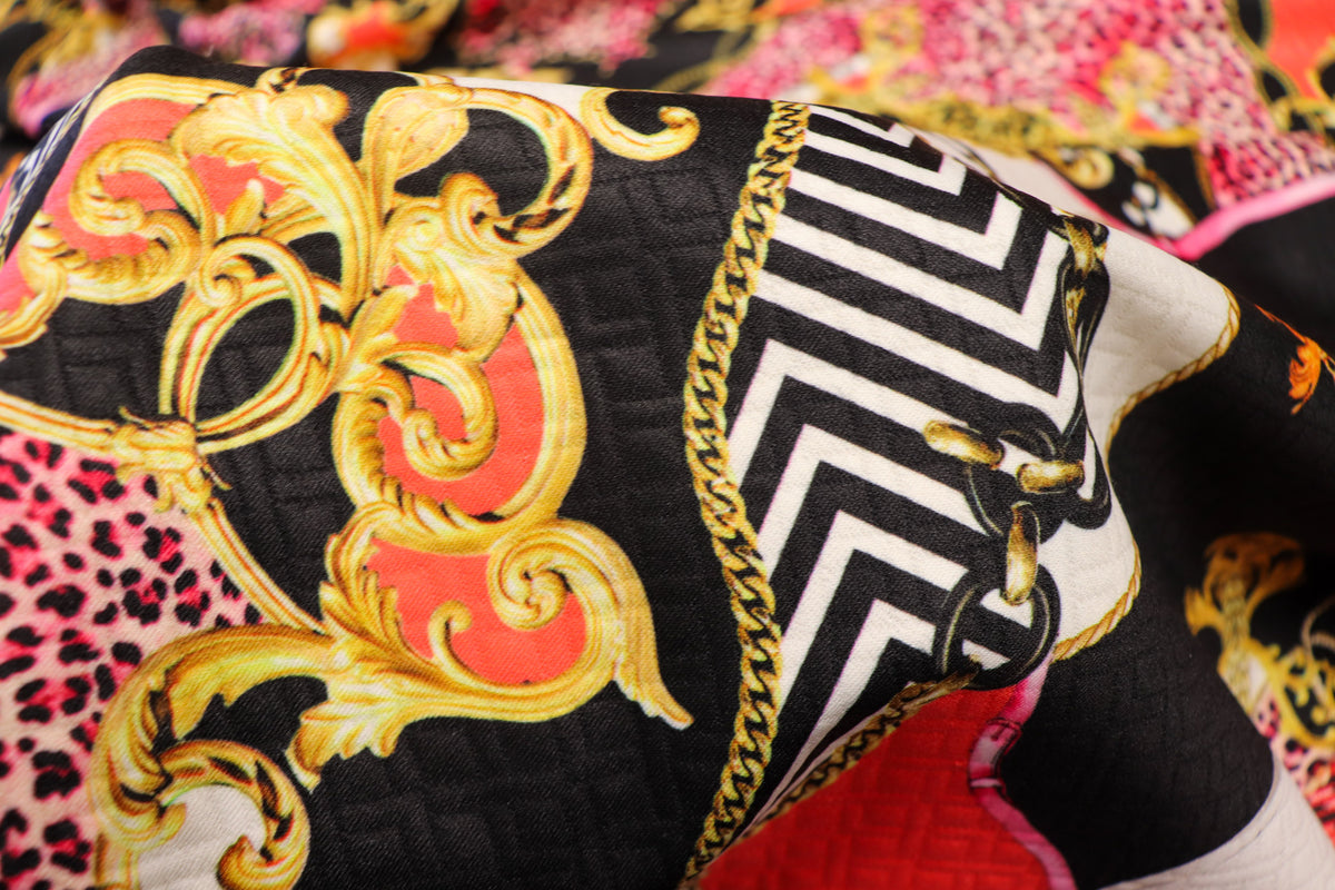 Gold Pink Leopard Jacquard Fabric Brocade Diamond Stretch