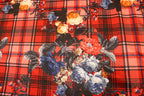 Red Tartan Floral Jacquard Fabric Diamond Stretch Rose Design