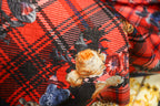 Red Tartan Floral Jacquard Fabric Diamond Stretch Rose Design