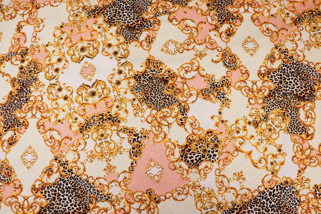 Animal Brocade Jacquard Fabric Gold Pink Diamond Stretch