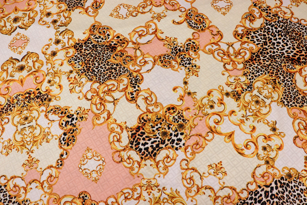 Animal Brocade Jacquard Fabric Gold Pink Diamond Stretch