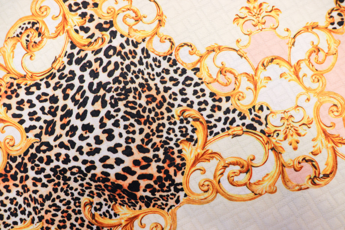 Animal Brocade Jacquard Fabric Gold Pink Diamond Stretch