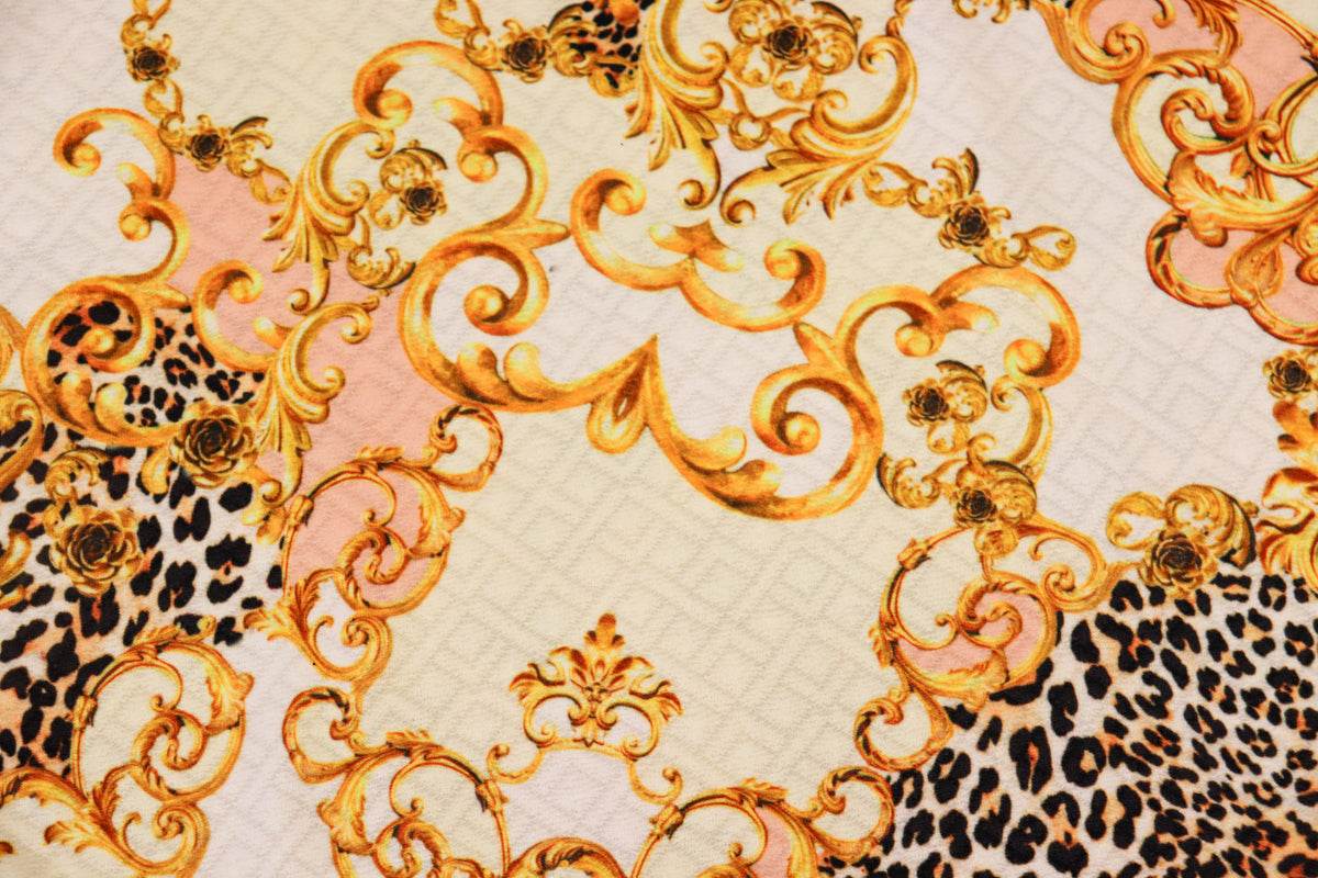 Animal Brocade Jacquard Fabric Gold Pink Diamond Stretch