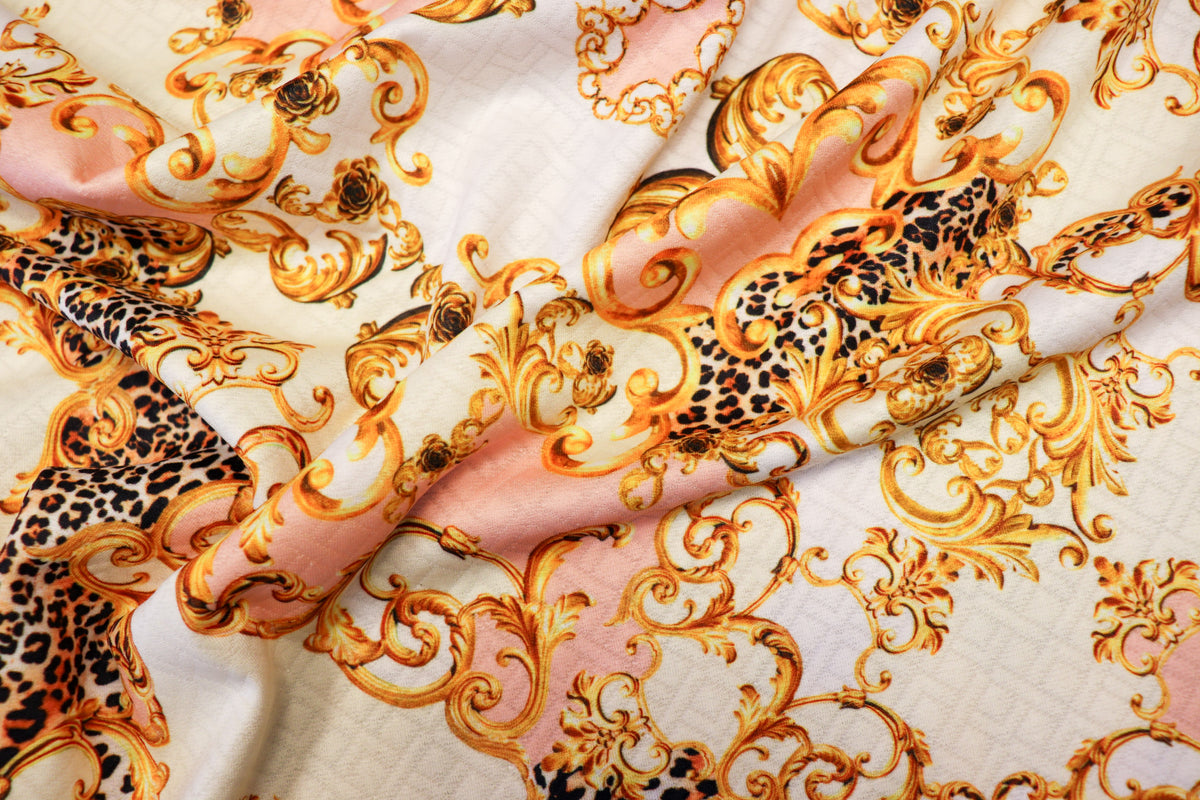 Animal Brocade Jacquard Fabric Gold Pink Diamond Stretch
