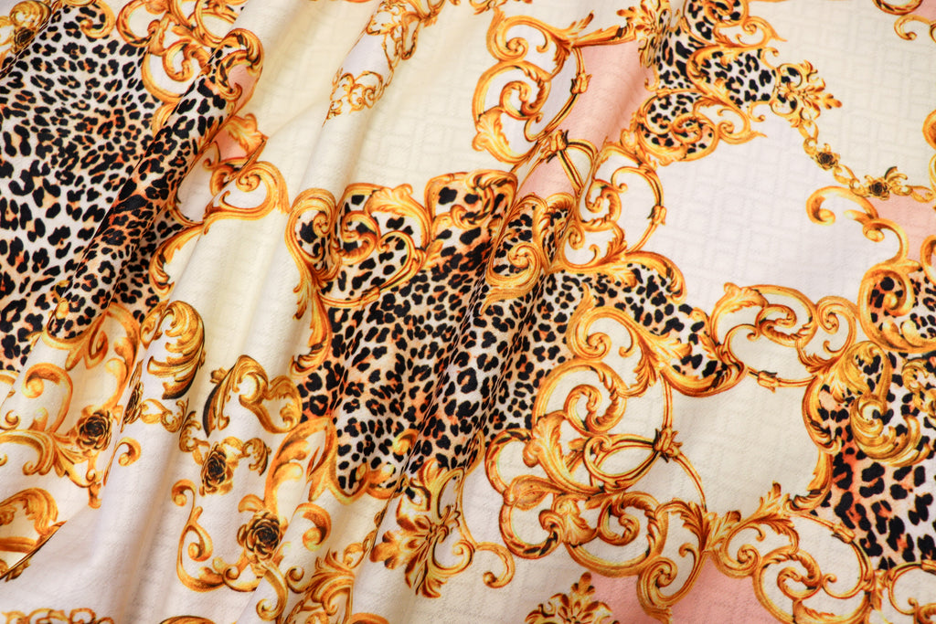 Animal Brocade Jacquard Fabric Gold Pink Diamond Stretch