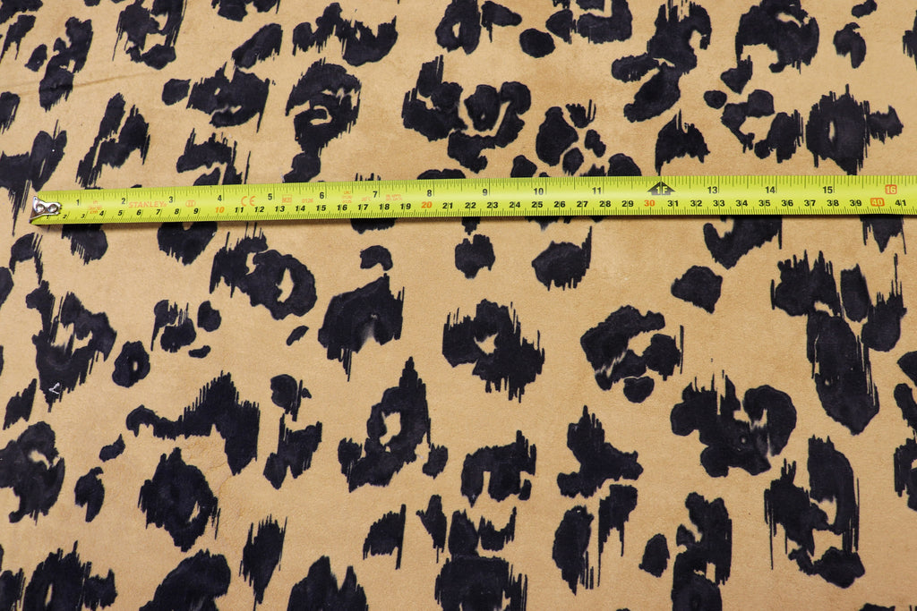 Camel Leopard Fleece Fabric Black Spots with Stretch