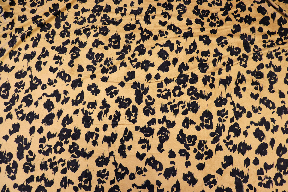 Camel Leopard Fleece Fabric Black Spots with Stretch