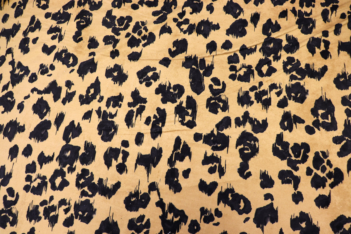 Camel Leopard Fleece Fabric Black Spots with Stretch
