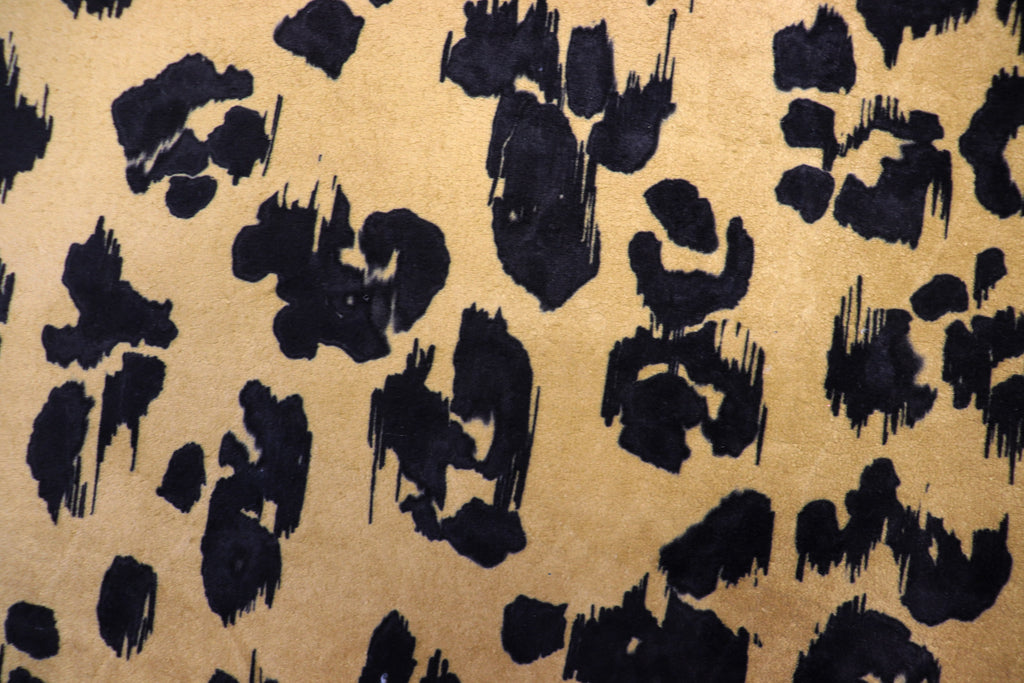 Camel Leopard Fleece Fabric Black Spots with Stretch