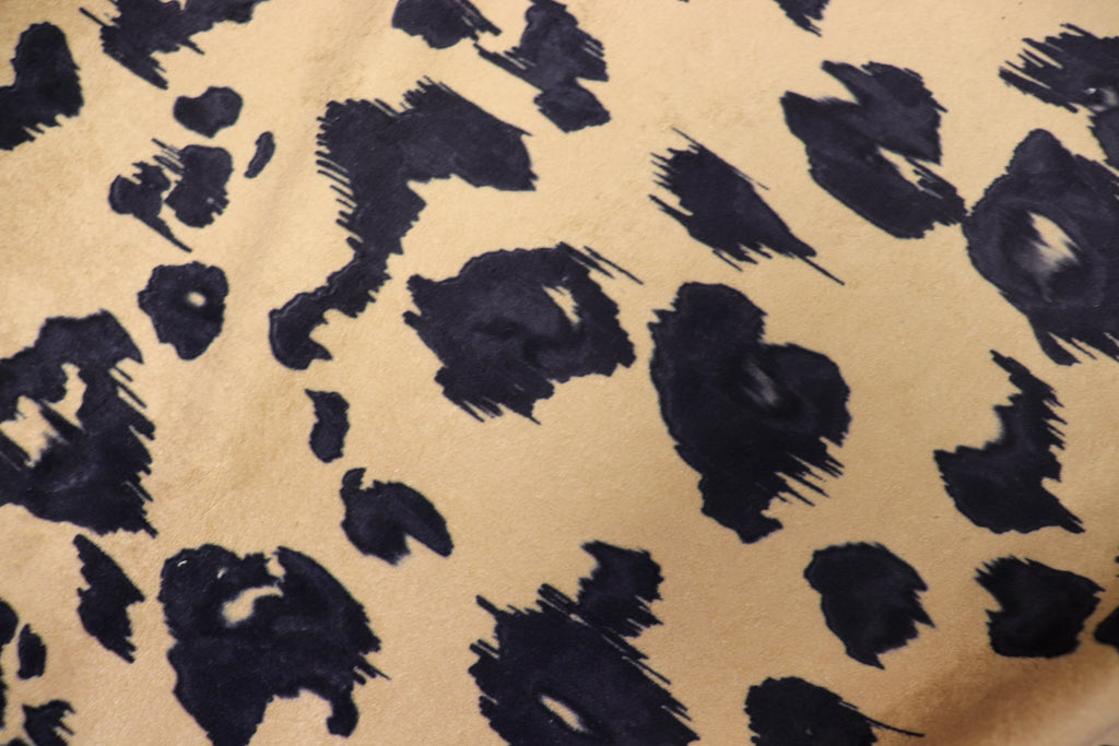 Camel Leopard Fleece Fabric Black Spots with Stretch