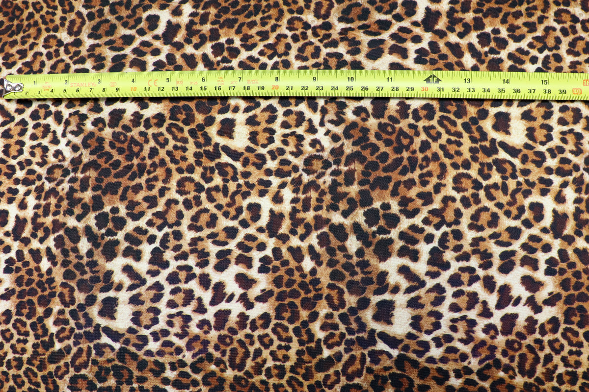 Leopard Print Rib Jersey Fabric Golden Brown Stretch Knit