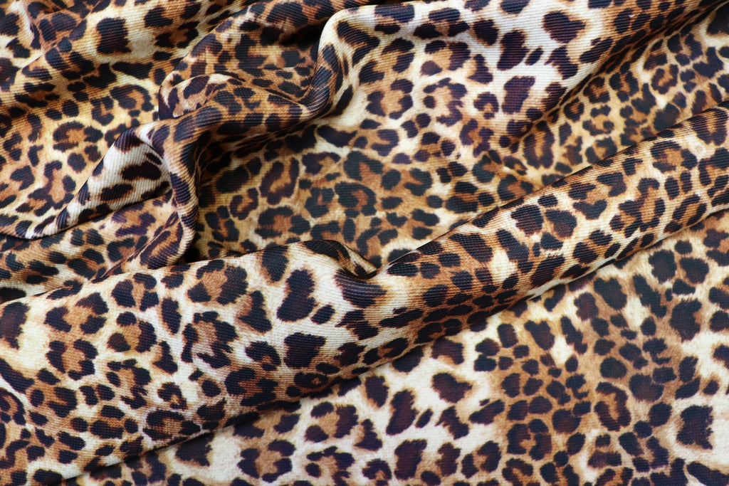 Leopard Print Rib Jersey Fabric Golden Brown Stretch Knit