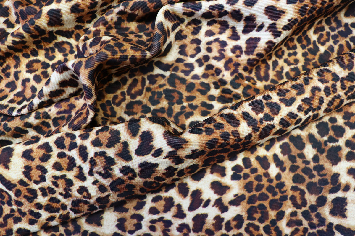 Leopard Print Rib Jersey Fabric Golden Brown Stretch Knit