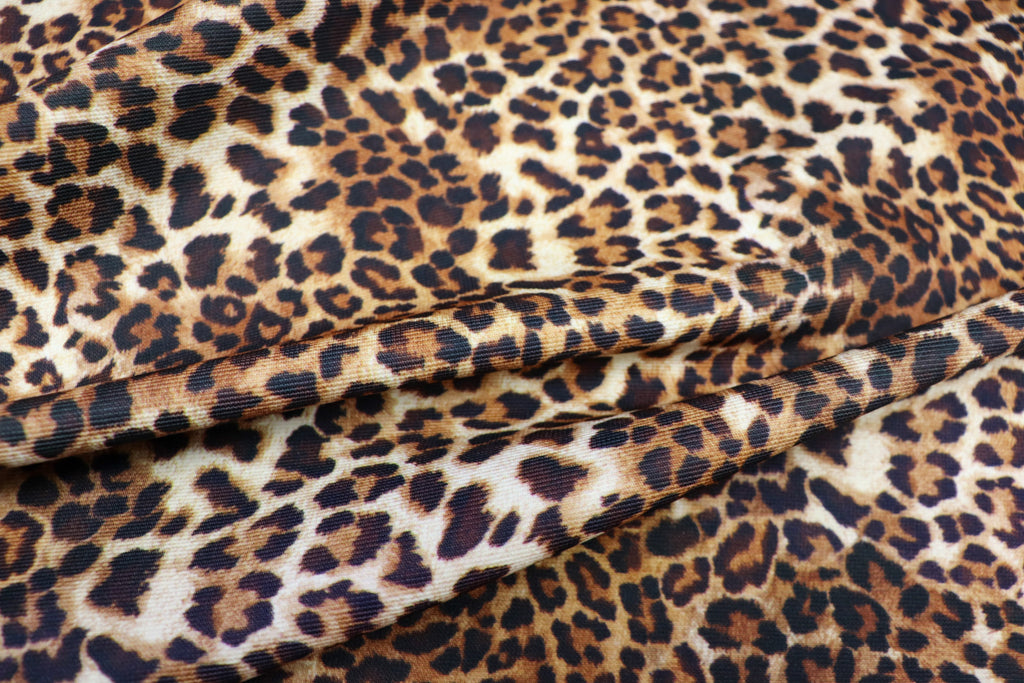 Leopard Print Rib Jersey Fabric Golden Brown Stretch Knit
