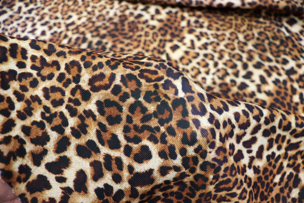 Leopard Print Rib Jersey Fabric Golden Brown Stretch Knit
