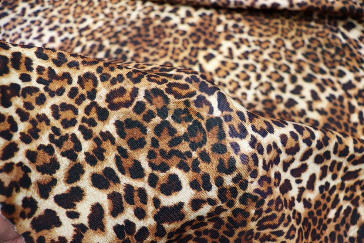 Leopard Print Rib Jersey Fabric Golden Brown Stretch Knit