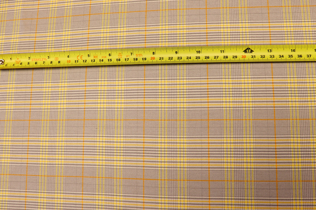 Grey Tartan Bengaline Fabric Yellow Orange Lines