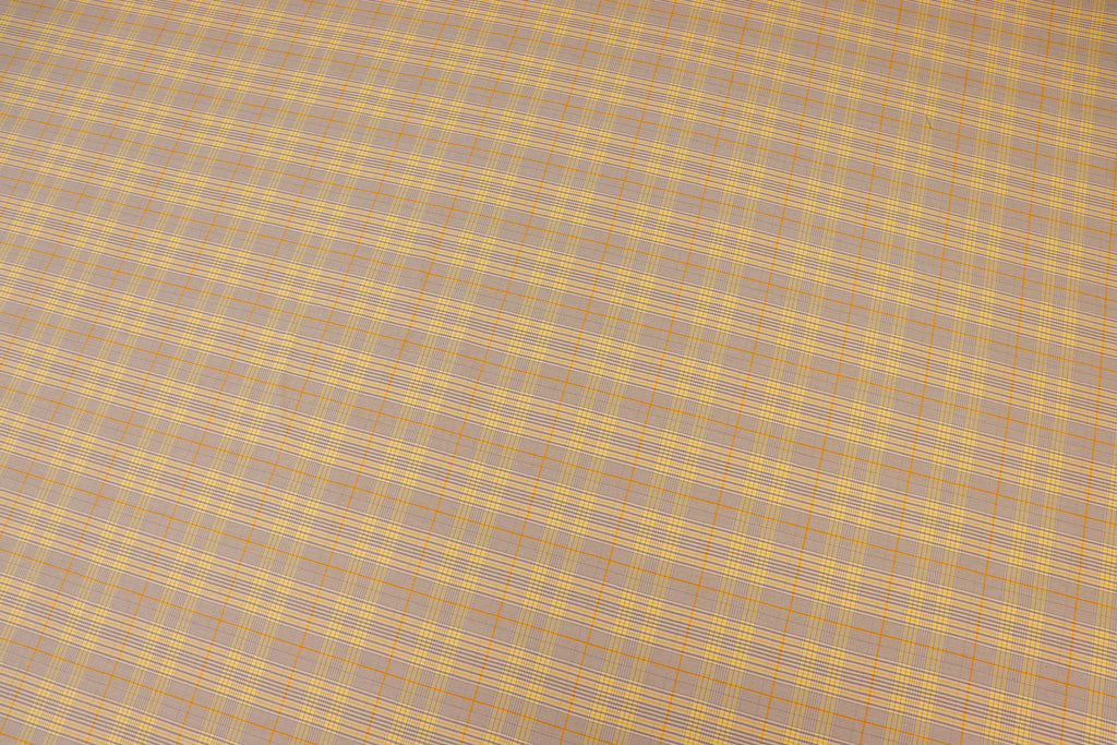 Grey Tartan Bengaline Fabric Yellow Orange Lines