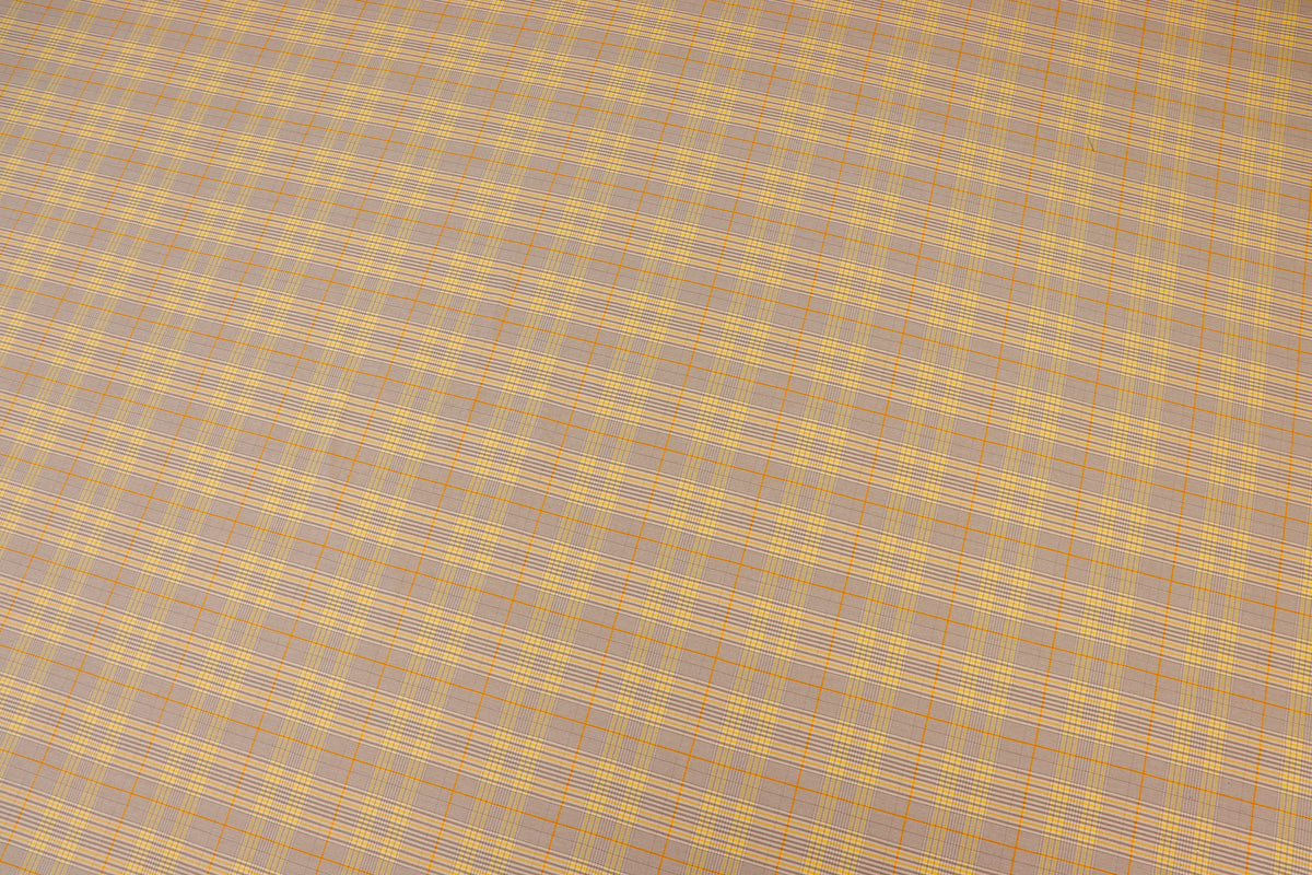 Grey Tartan Bengaline Fabric Yellow Orange Lines