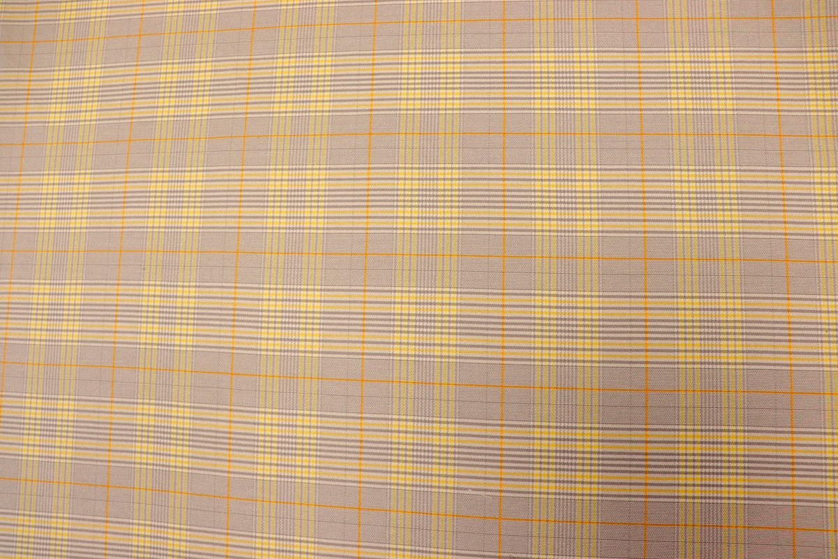 Grey Tartan Bengaline Fabric Yellow Orange Lines