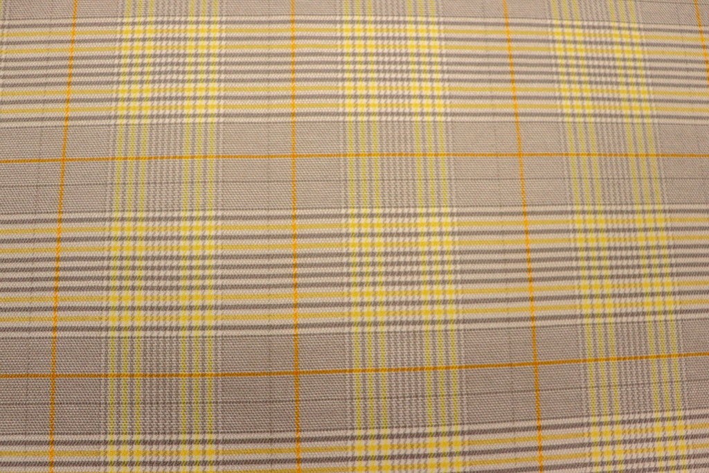 Grey Tartan Bengaline Fabric Yellow Orange Lines