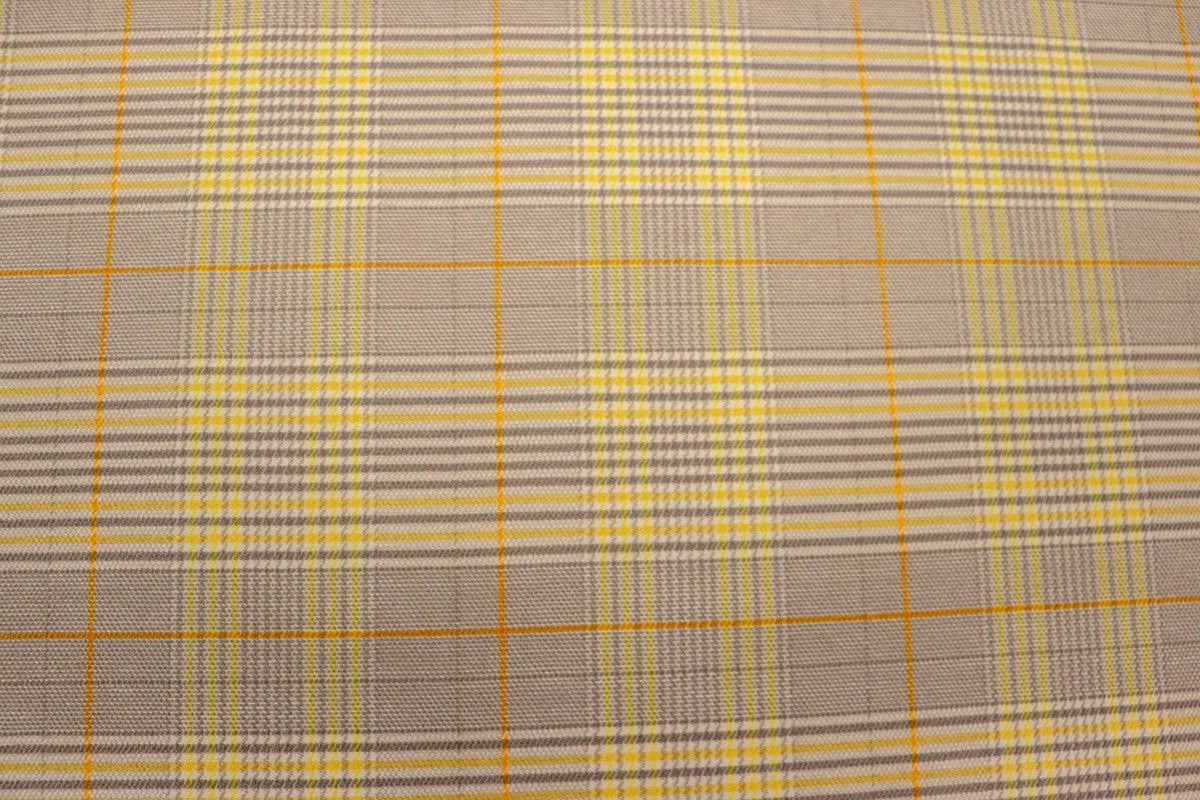 Grey Tartan Bengaline Fabric Yellow Orange Lines