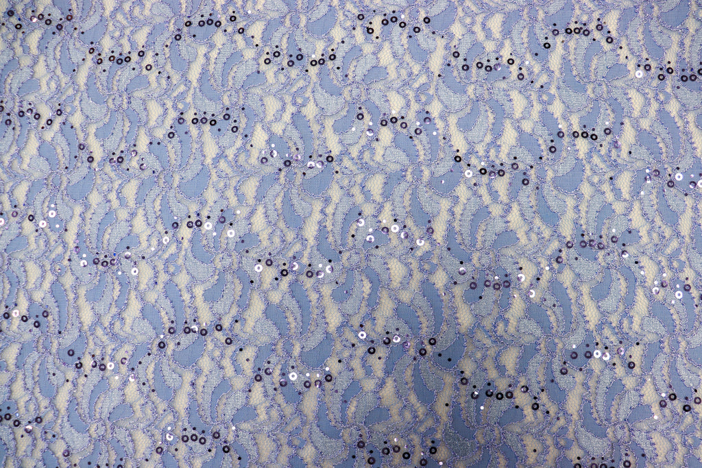 Light Blue Floral Lace Fabric with Sequins
