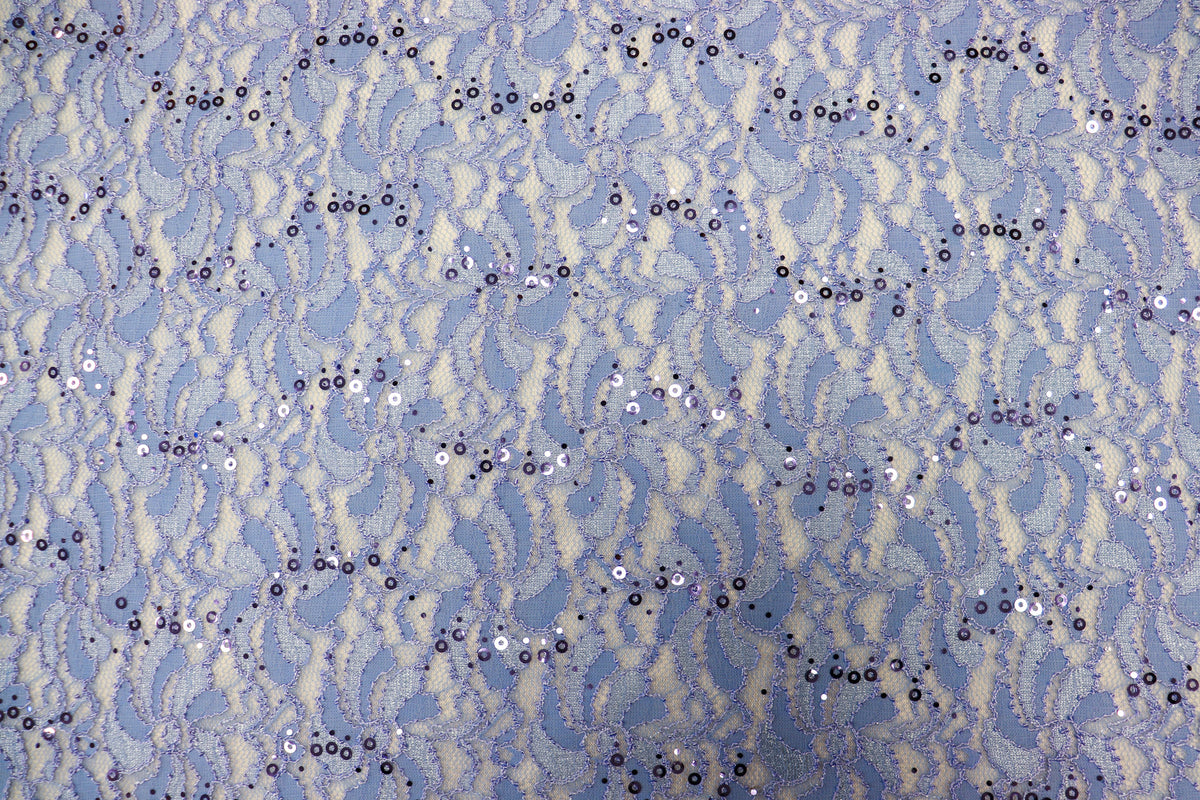 Light Blue Floral Lace Fabric with Sequins