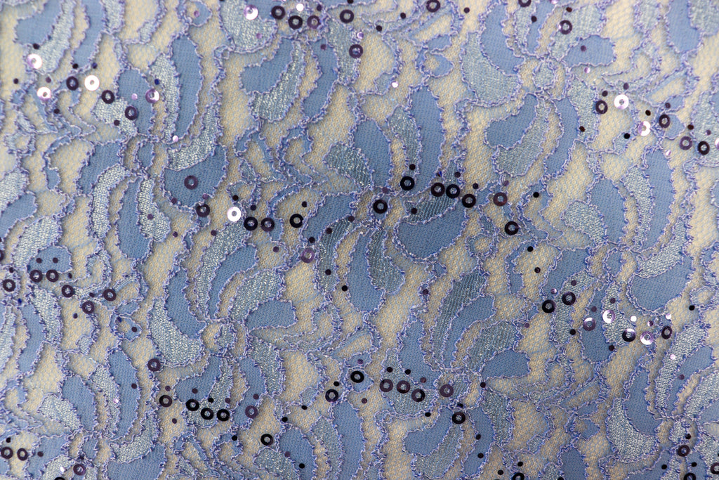 Light Blue Floral Lace Fabric with Sequins