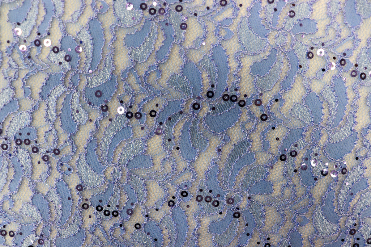 Light Blue Floral Lace Fabric with Sequins