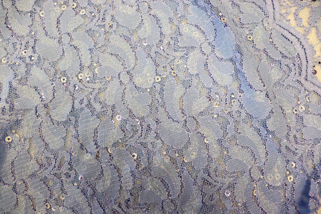 Light Blue Floral Lace Fabric with Sequins