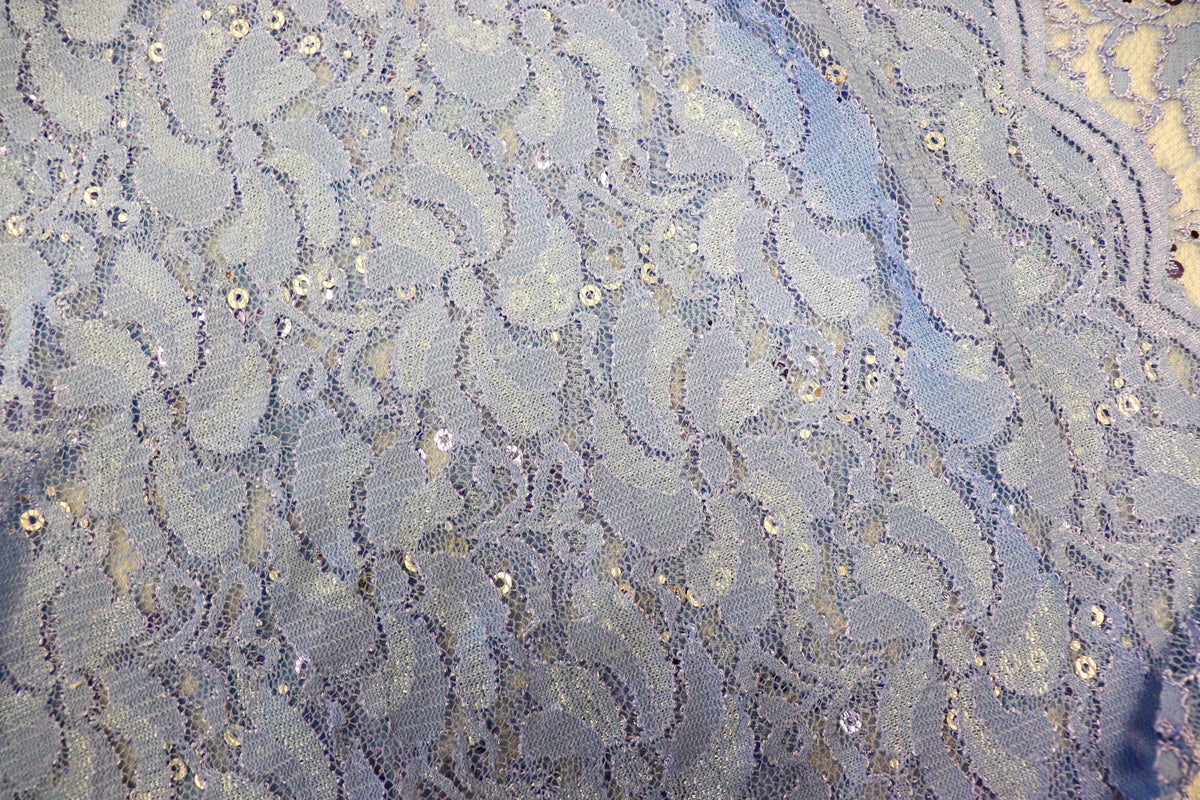 Light Blue Floral Lace Fabric with Sequins