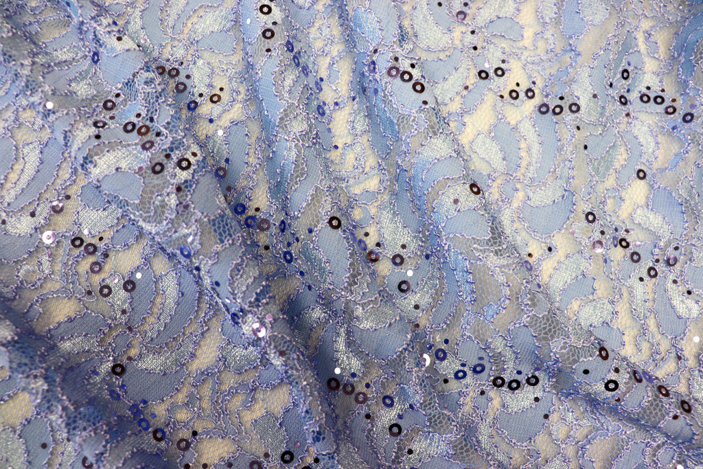 Light Blue Floral Lace Fabric with Sequins