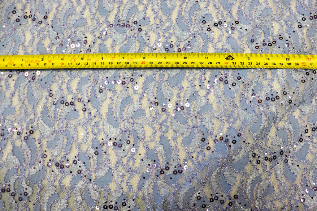 Light Blue Floral Lace Fabric with Sequins
