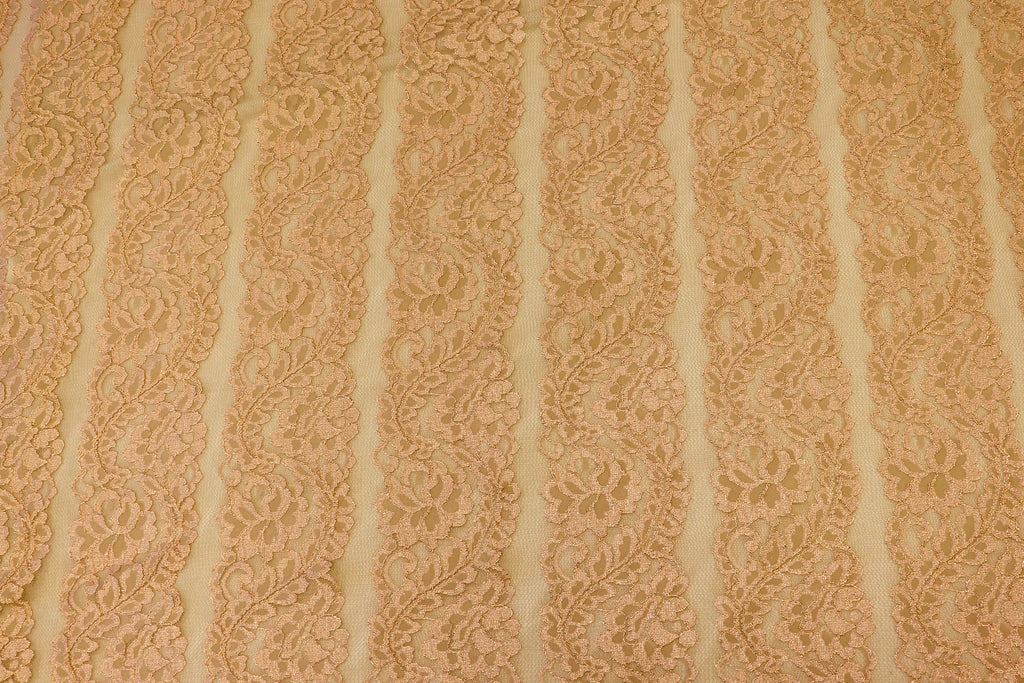 Blush Pink Floral Mesh Lace Fabric Striped Flower Design