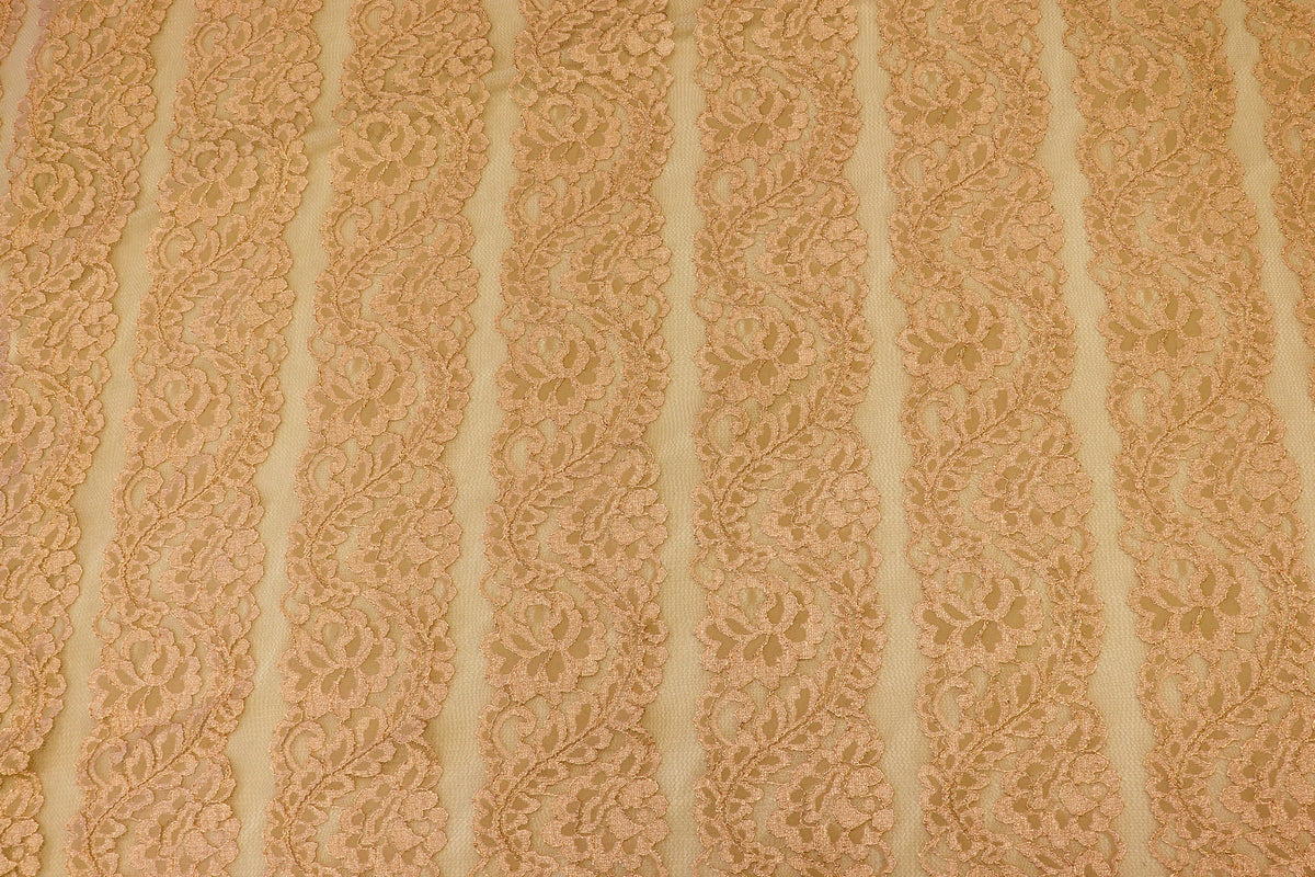 Blush Pink Floral Mesh Lace Fabric Striped Flower Design