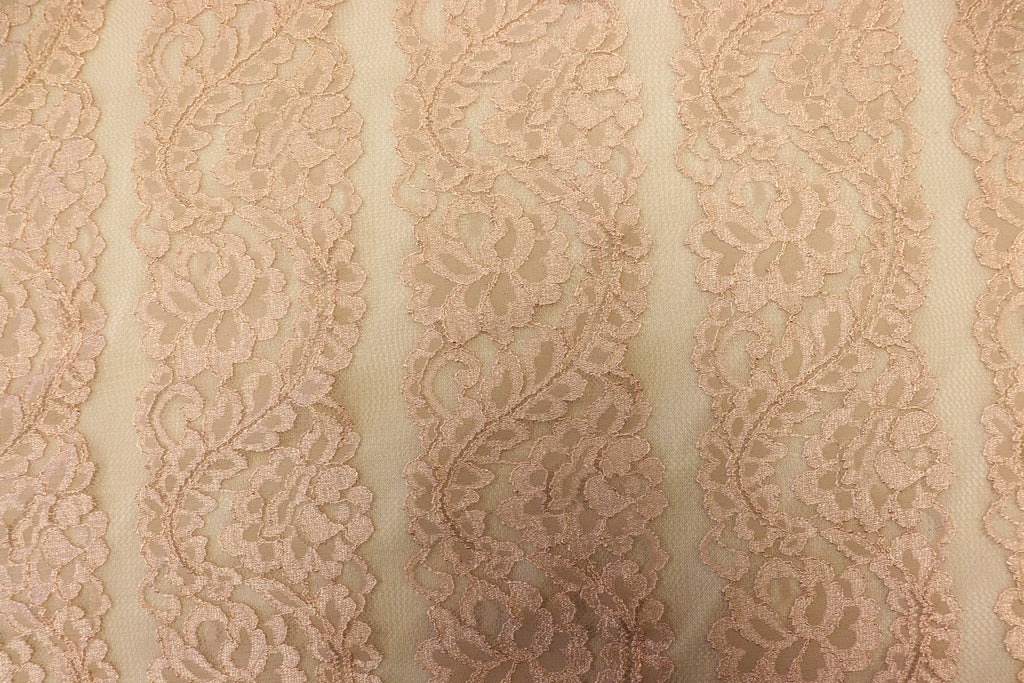 Blush Pink Floral Mesh Lace Fabric Striped Flower Design