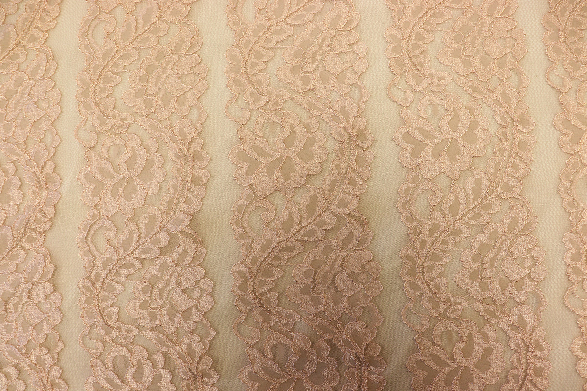 Blush Pink Floral Mesh Lace Fabric Striped Flower Design
