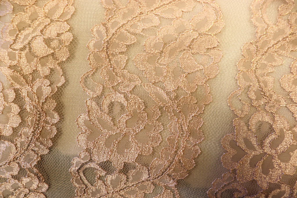 Blush Pink Floral Mesh Lace Fabric Striped Flower Design