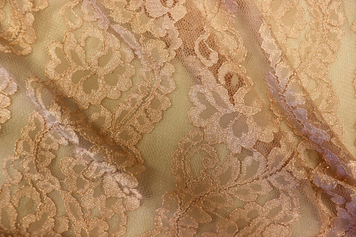 Blush Pink Floral Mesh Lace Fabric Striped Flower Design