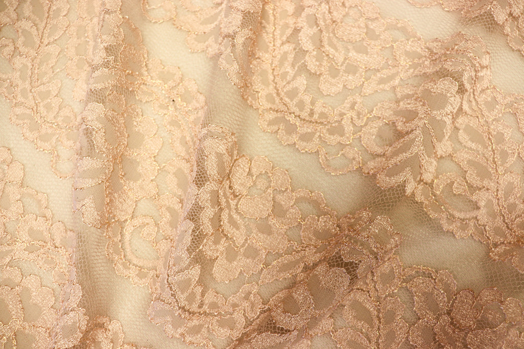 Blush Pink Floral Mesh Lace Fabric Striped Flower Design