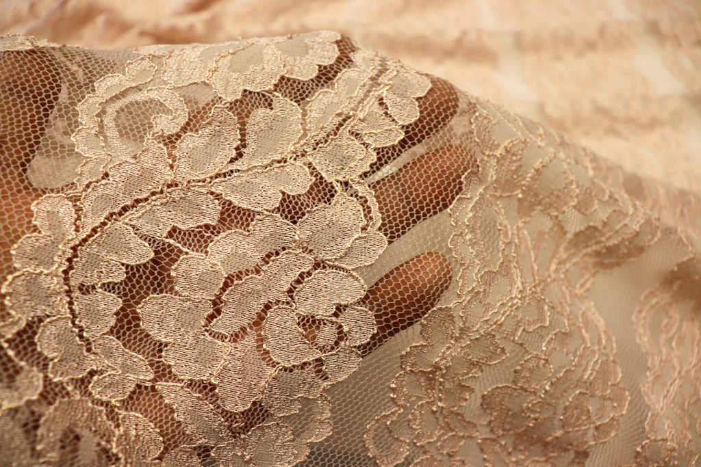 Blush Pink Floral Mesh Lace Fabric Striped Flower Design