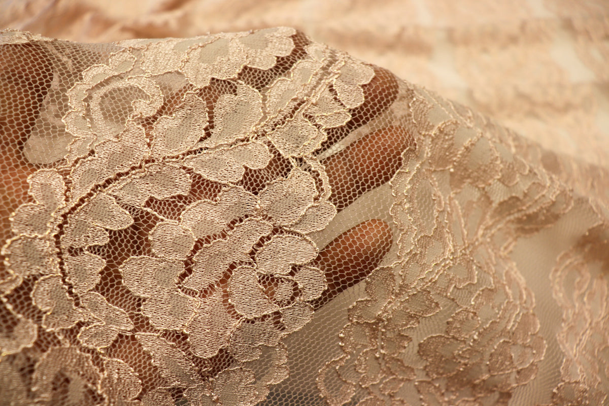 Blush Pink Floral Mesh Lace Fabric Striped Flower Design