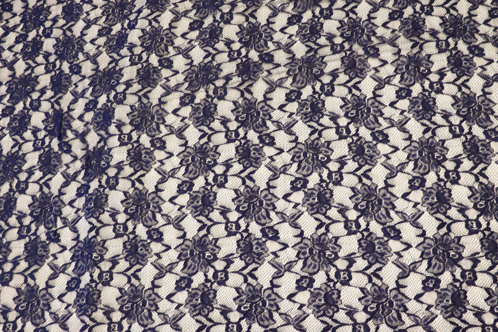 Navy Floral Mesh Lace Fabric Large Flower Design
