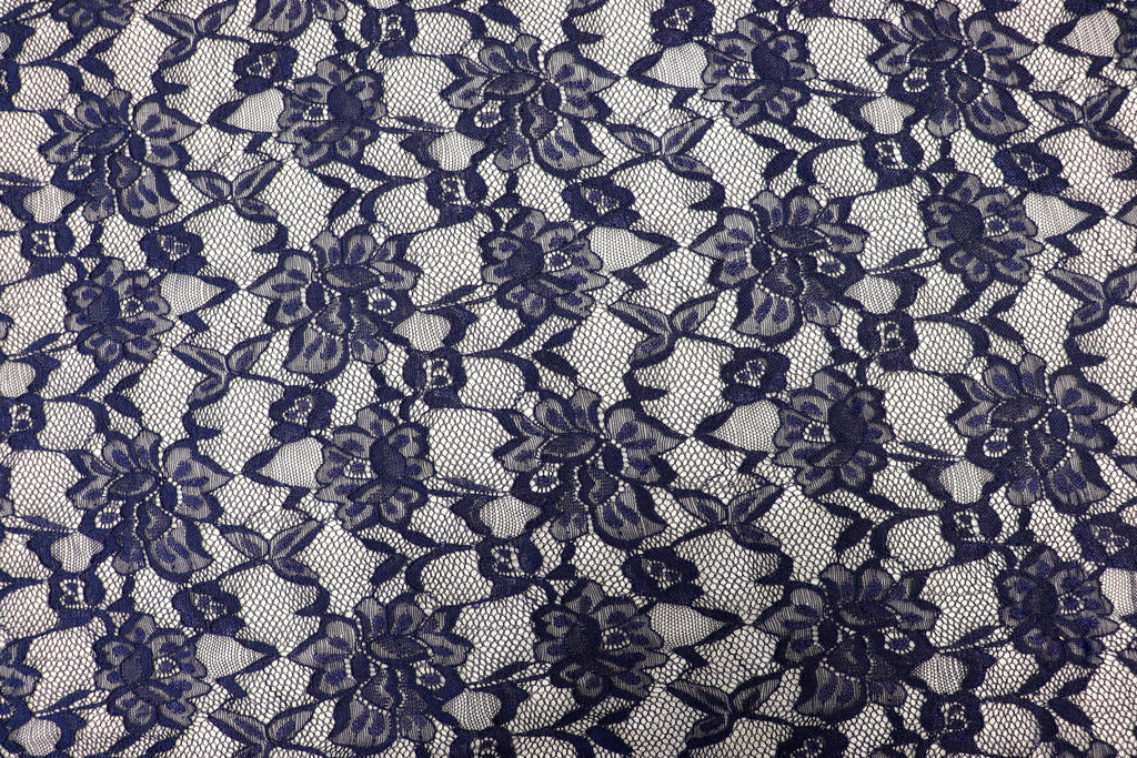 Navy Floral Mesh Lace Fabric Large Flower Design